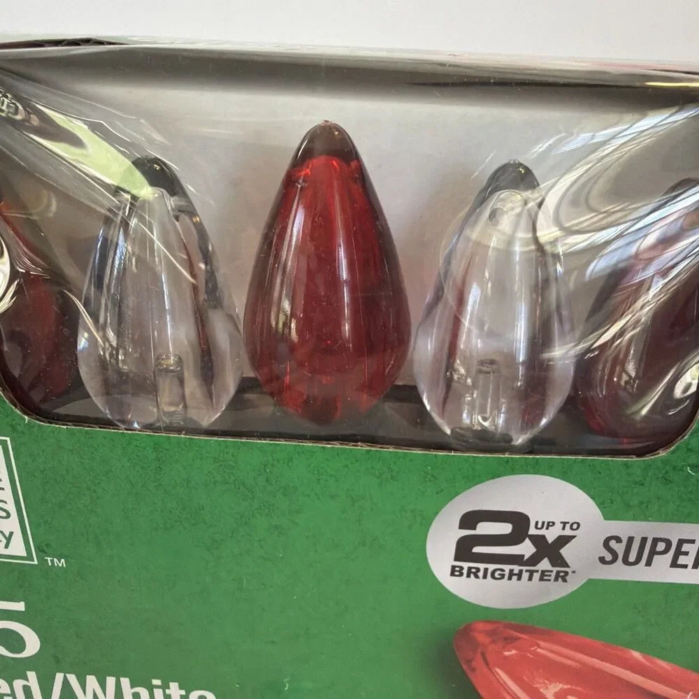 Indoor Outdoor C9 Christmas 25 Light Strand RED & WHITE LED Super Bright NIB